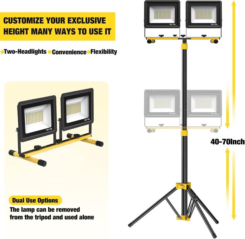 SOARFLY Upgraded LED Work Lights with Stand, 2-Head Adjustable Work Light, Waterproof Tripod Worklights with 16.5 FT Cord for Outdoor & Indoor Job Sites, Workshops, Construction, Garage Lighting - Image 5